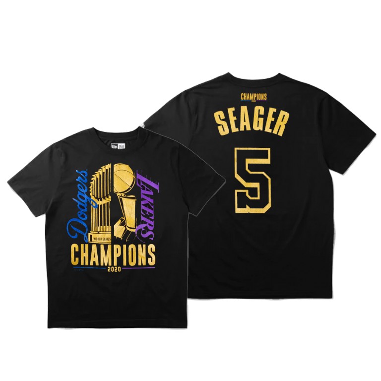 Men's Los Angeles Lakers Corey Seager #5 NBA Dodgers 2020 Dual Finals Champions Black Basketball T-Shirt ASB1883IG
